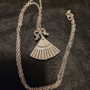 Silver Tone Fan Pendant with Hidden Watch